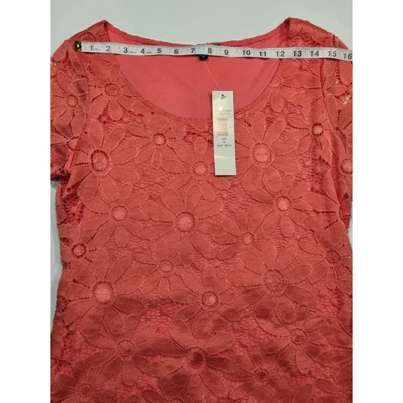 Tiana B Coral Floral Lace Dress Women's Medium Short Sleeve Lined - Picture 7 of 8